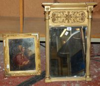An oil on board, portrait of a girl with playing cards and a gilt framed mirror (a/f). -2