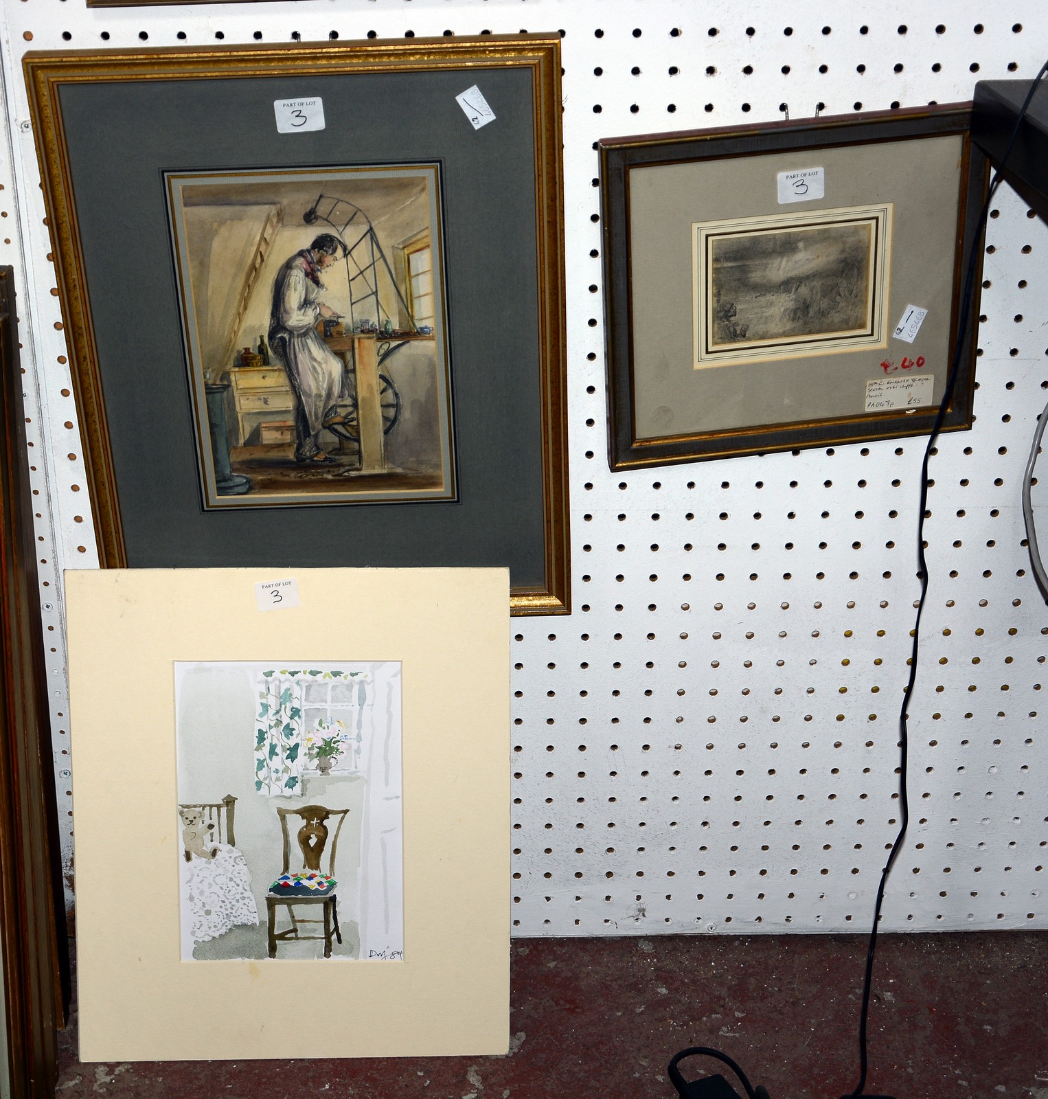 English School (19th Century) 'Edward Ellice in his turning shop 1848' Pencil and watercolour - Image 2 of 3