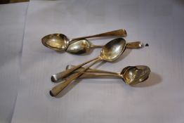 A matched set of six early 19th Century silver teaspoons, London, assorted dates and makers marks