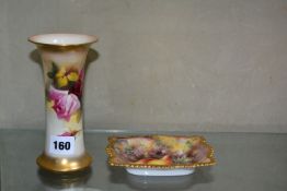 A Royal Worcester vase, painted with roses and signed by E. S. Pilsbury, of flared cylindrical form,