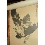 A pair of 20th Century Chinese printed scroll wall hangings, of birds of prey -2