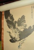 A pair of 20th Century Chinese printed scroll wall hangings, of birds of prey -2