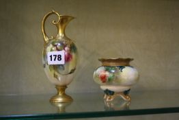 A small Royal Worcester ewer painted with roses, 17.5cm high, shape H 271; and a Hadley's