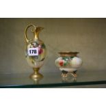 A small Royal Worcester ewer painted with roses, 17.5cm high, shape H 271; and a Hadley's