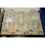 A Royal Worcester cased coffee set, comprising six cups and saucers (af) and five glasses