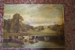 W.V. Tippet Cattle at a watering hole in the grounds of the Dower House, Bristol Oil on canvas