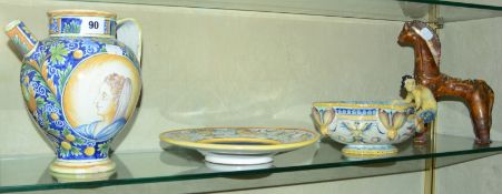 A 19th Century Italian Maiolica shaped bowl, decorated with mythological sea creatures, 8.5cm