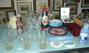 A quantity of assorted decorative ceramics and glass to include a modern Moorcroft dish, a Chinese