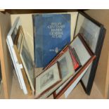 Two modern wall mirrors, a 'Philips' Centenary Handy General Atlas', and a quantity of prints and