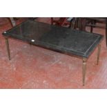 A brass and mottled black marble mounted coffee table 42cm high, 113cm wide