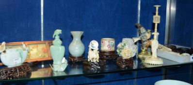 A quantity of assorted collectable items to include a Chinese ivory figure, (head glued and other