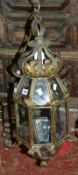 A 20th Century brass and glazed lantern, 80cm long approx.