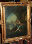 French school (Early 20th Century) An 18th Century style seated figure with dog Oil on board