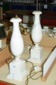 A pair of grey veined white marble table lamps, 92cm high (sold as parts)