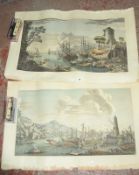 After Salvadore Rosa (1615-1673) Harbour scenes Engravings, a pair Unframed