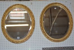 A pair of oval gilt frame mirrors 59cm high, 49cm wide