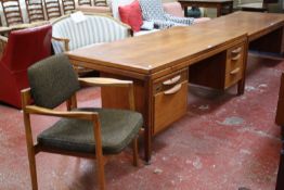 A Jens Risom Design hardwood desk and chair 74cm high, 188cm wide