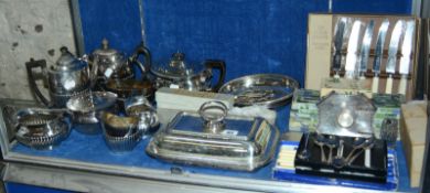 A silver coffee pot, makers Leuchars & Sons, London and various EPNS and plated wares (qty)