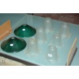 A set of six 20th Century glass shades and two green glass shades -8