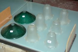 A set of six 20th Century glass shades and two green glass shades -8