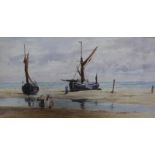Continental School (19th Century) Fishing boats on the shore Watercolour Unsigned 21cm x 40cm; And