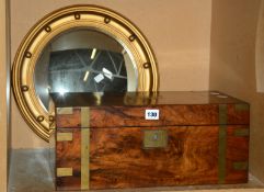 A 19th Century rosewood brass banded writing box, 44.5cm wide and a gilt circular framed convex