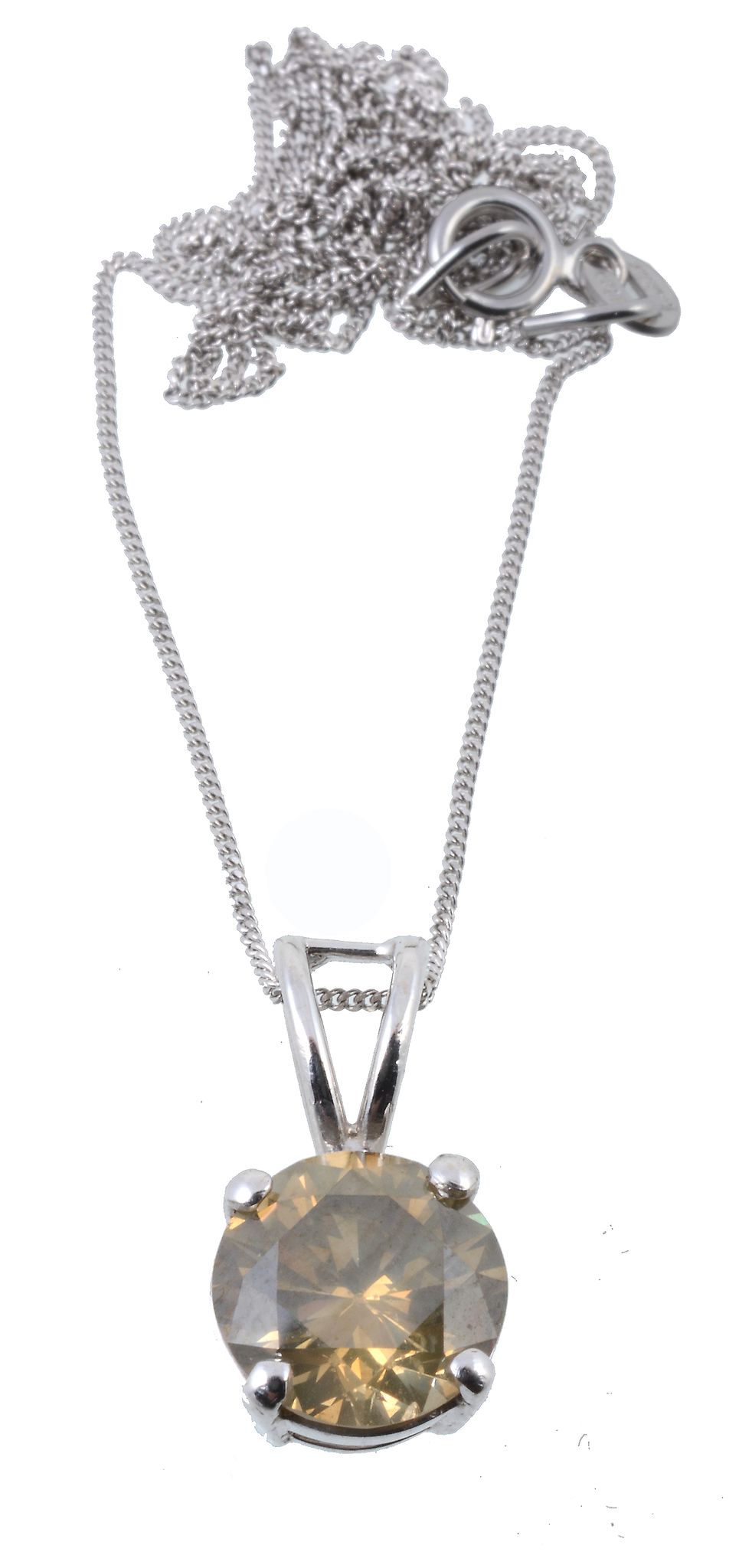 A diamond single stone pendant, the brilliant cut brown diamond  A diamond single stone pendant,