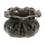 A Japanese Bronze Vase   modelled in the form of Hotei's sack of Treasures, the bulbous vessel tied
