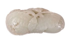 A celadon jade butterfly group, 18th-19th century  , carved with the butterfly lying flat on a
