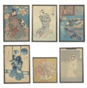 Four Japanese Ukiyo-e Woodblock Prints   after Hokuei, Yoshitoshi, Toyokuni III and another;