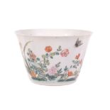 A Chinese  famille verte   flared bowl, 19th century,   finely potted, the exterior painted with