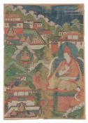 A rare Tibetan thangka of Shantirakshita, 17th-18th century  , seated on cushion over a throne,