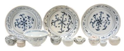 A group of Hoi An Hoard blue and whiteVietnamese porcelain  ,   15th century  , comprising: three