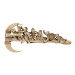 A Japanese Ivory Okimono   carved as a giant anchor upon which a group of fishermen and boys are