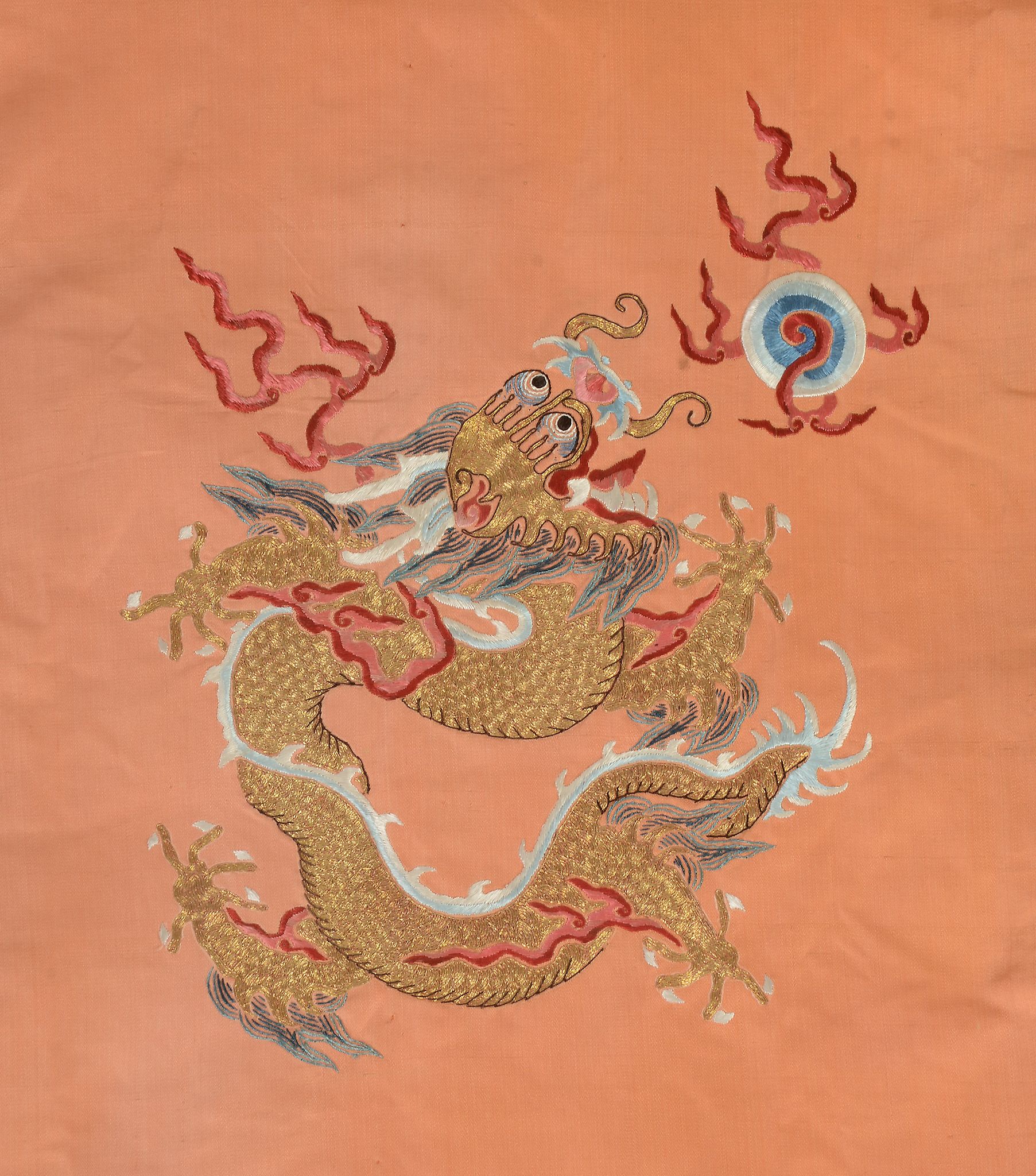 A rare embroidered Imperial apricot ground twelve symbols dragon robe, jifu, 19h century  , finely - Image 3 of 5