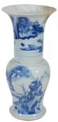A Chinese blue and white Yen Yen vase, Kangxi,   decorated with landscape panels, 43cm high 清康熙