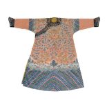 A rare embroidered Imperial apricot ground twelve symbols dragon robe, jifu, 19h century  , finely
