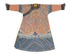 A rare embroidered Imperial apricot ground twelve symbols dragon robe, jifu, 19h century  , finely