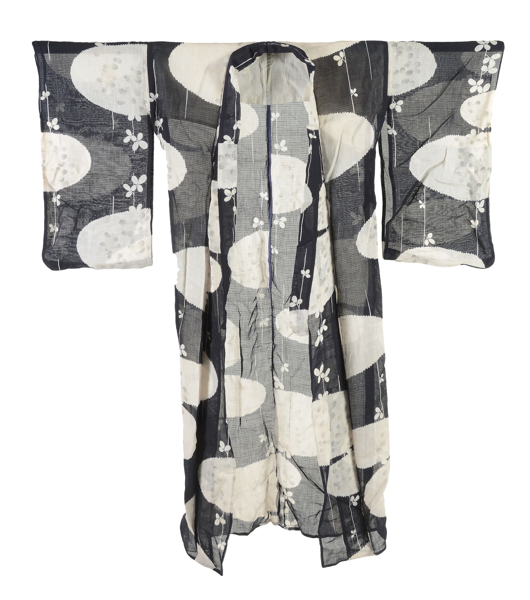 A Silk Gauze Summer Kimono   dyed in blue/black with scattered flower heads and trailing foliage, - Image 2 of 3