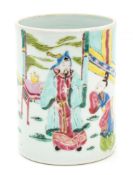 A  famille rose   brush pot,  bitong  , 18th century  , decorated with two court figures in a