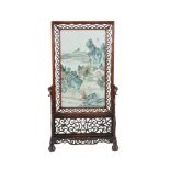 A Chinese porcelain mounted table screen, 19th century,   painted in  famille rose   enamels with