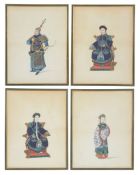 A set of four Chinese watercolours of Chinese costumes, circa 1825  , ink and watercolour on