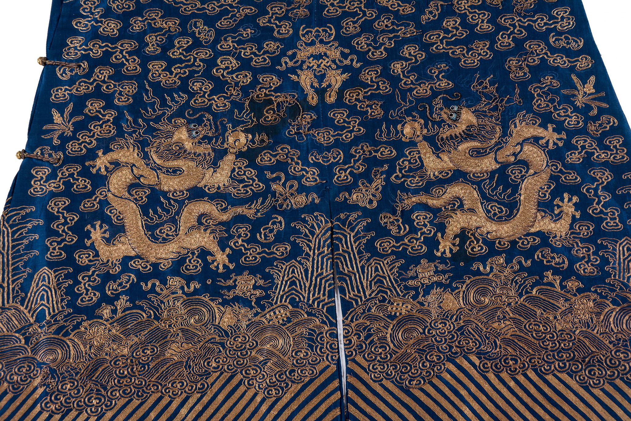 A blue gauze court  dragon robe , jifu, 19th century   , finely worked in couched gilt thread - Image 5 of 6