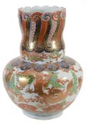 A Large Unusual Arita Vase   of ovoid form rising to a moulded high neck, decorated in overglaze