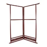 A Japanese Lacquered Iko (Garment Rack)  , the two-fold wood structure lacquered in deep red and