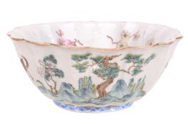A Chinese  famille rose   fluted bowl, 19th century,   the exterior painted with a dragon and a