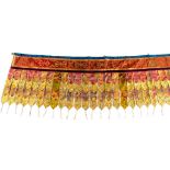A Tibetan temple pelmet, 18th and 19th century  , consisting of a coral ground silk band