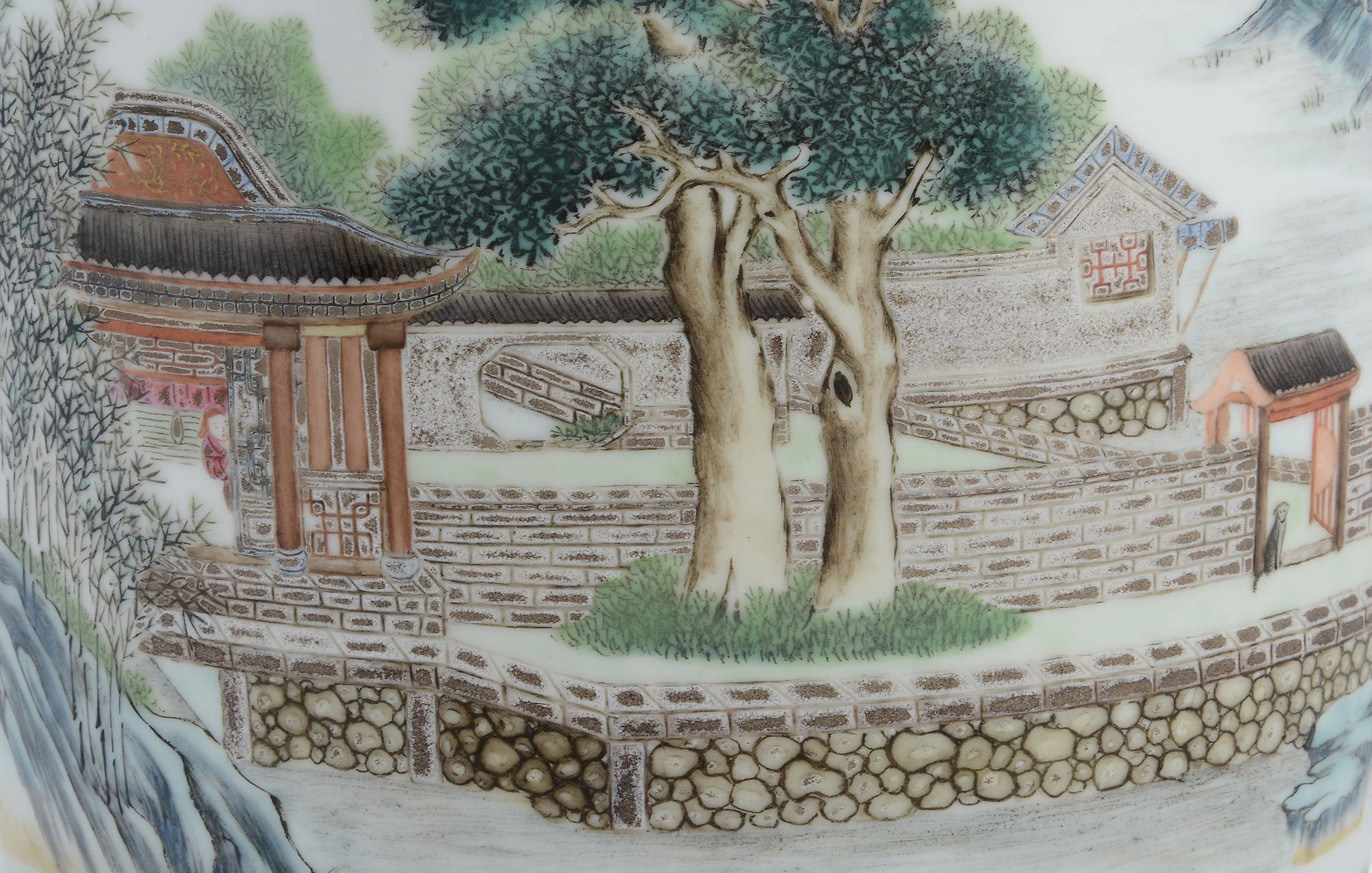 A Chinese  famille rose   landscape vase  ,  early 20th century,   well  painted with a scene of - Image 2 of 4