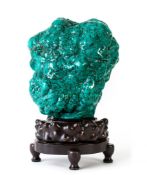 A turquoise scholar s rock, Qing dynasty  , the heavy stone of creamy turquoise- greenish hue with