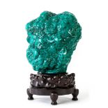 A turquoise scholar s rock, Qing dynasty  , the heavy stone of creamy turquoise- greenish hue with
